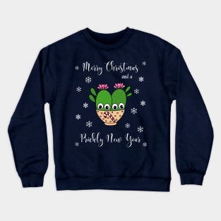 Merry Christmas And A Prickly New Year - Cacti Couple In Christmas Candy Cane Bowl Crewneck Sweatshirt